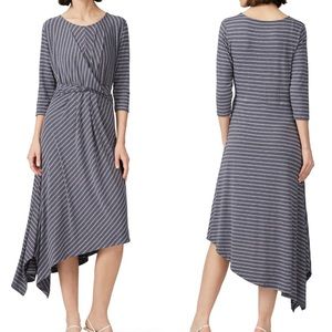 NWT BOBEAU B Collection Clara Gray Striped Twist-Front Midi Dress Sz S